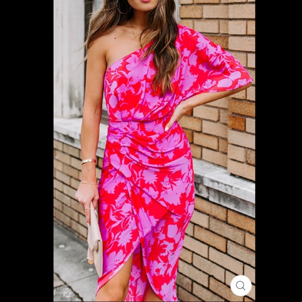 One shoulder Tulip Hem Floral Print Dress